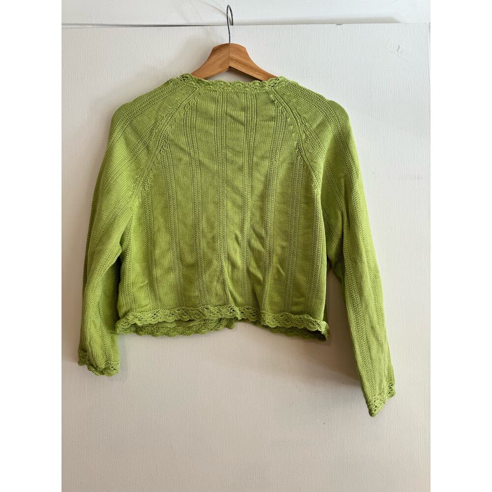 Sigrid Olsen Sweater crop cardigan knit buttons silk cotton blend kelly green M - Picture 6 of 12
